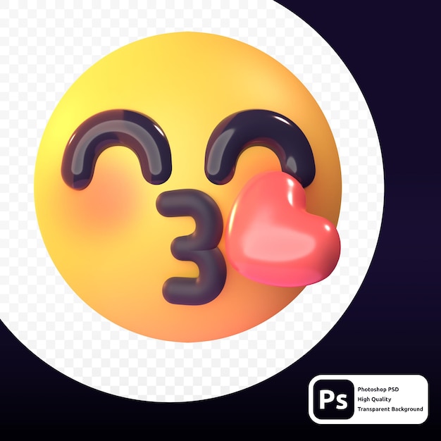 Kiss Emoji en render 3D para presentación o web de activos gráficos