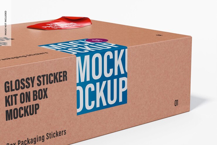 Kit adesivi lucidi su scatola mockup, vista sinistra