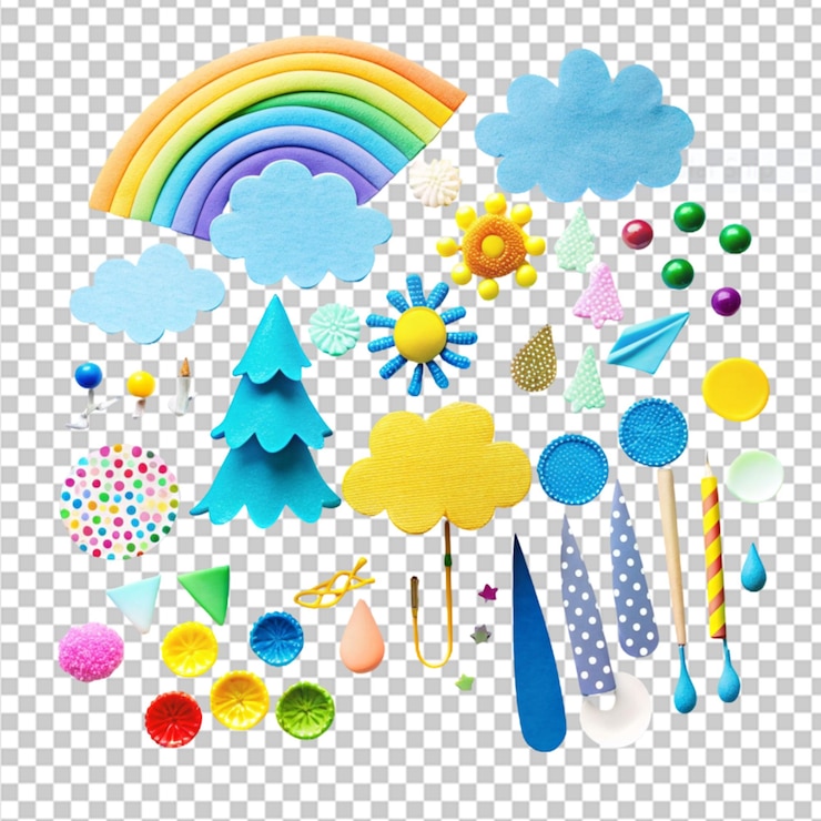 PSD kit de artesanía con tema de monzón en un fondo transparente