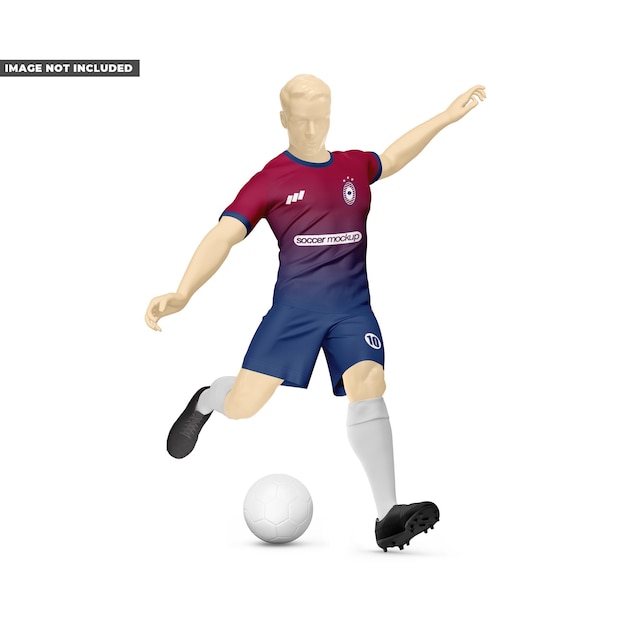 Kit completo de futebol masculino em ação maquete gola redonda vista lateral