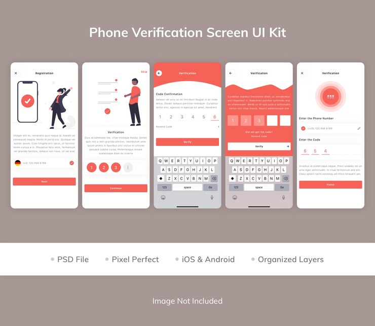 PSD kit de interface do usuário da tela de verificação do telefone
