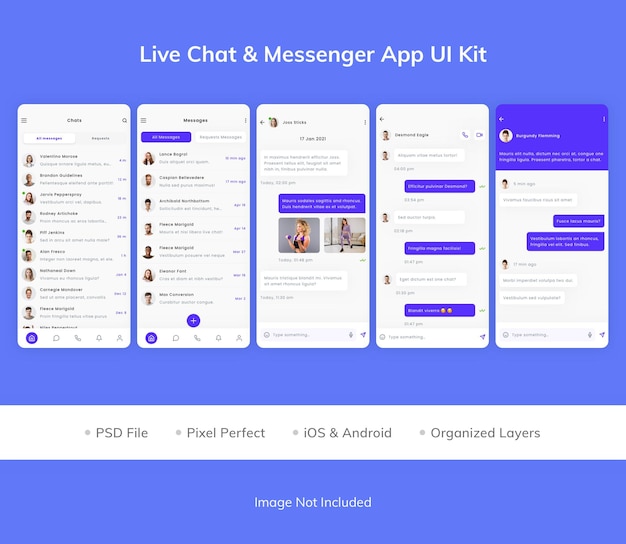 PSD kit de interface do usuário do aplicativo chat ao vivo amp messenger