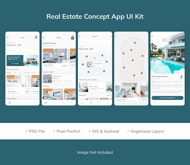 Kit de interface do usuário do aplicativo de conceito imobiliário