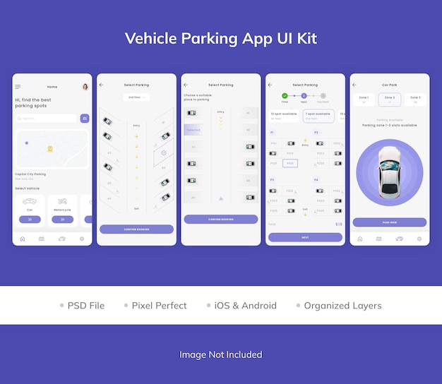 Kit de interface do usuário do aplicativo de estacionamento de veículos