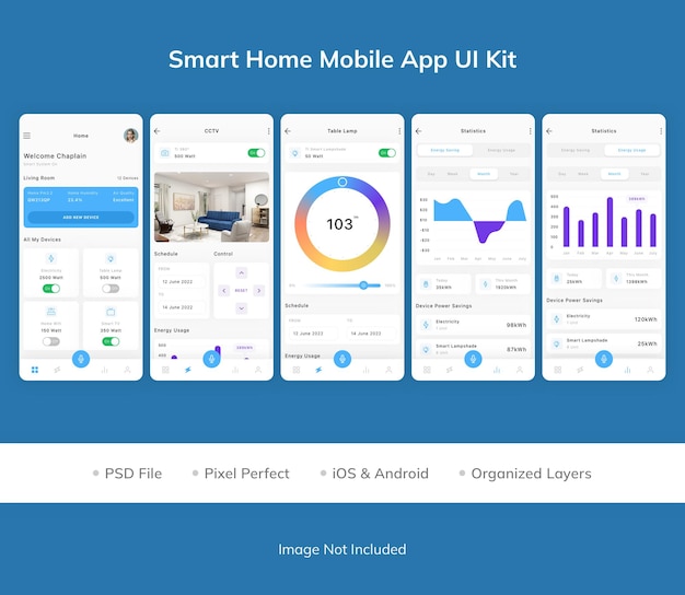 Kit de interface do usuário do aplicativo móvel para casa inteligente