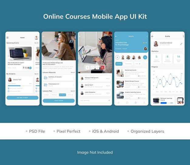 PSD kit de iu de aplicativo móvel de cursos on-line