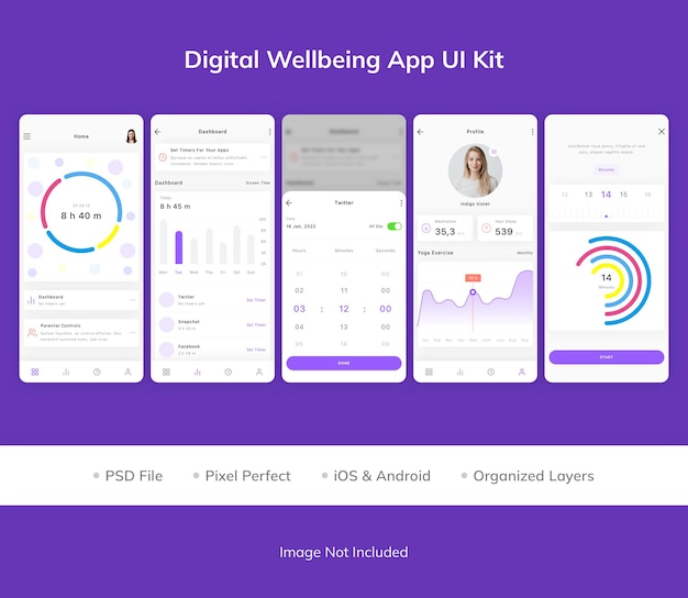 Kit de iu do aplicativo de bem-estar digital