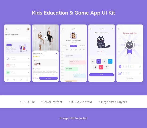 PSD kit de iu do aplicativo de jogos e educação infantil