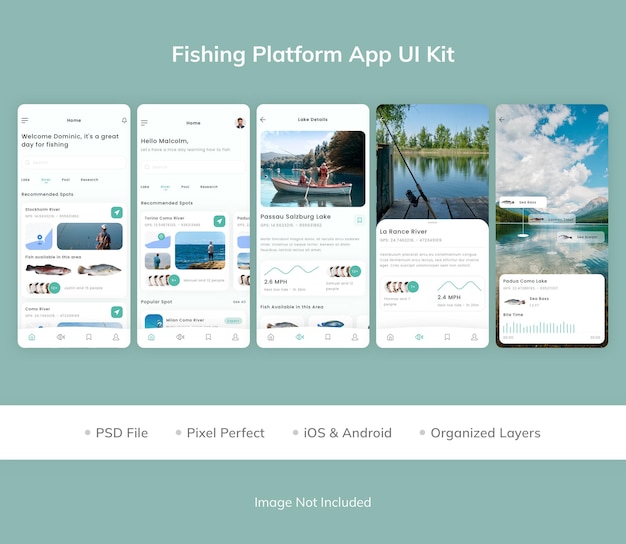 PSD kit de iu do aplicativo de plataforma de pesca