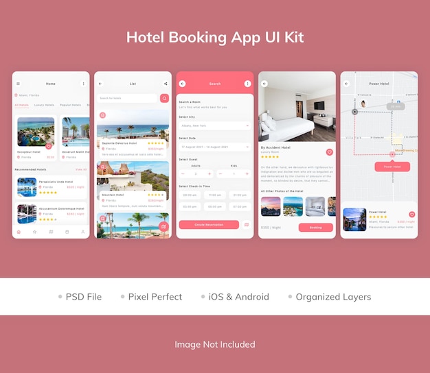 PSD kit de iu do aplicativo de reserva de hotéis