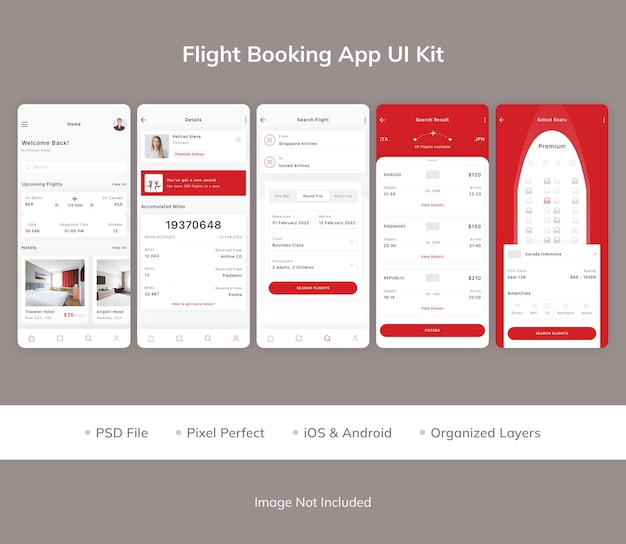 PSD kit de iu do aplicativo de reserva de voo