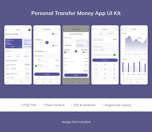 Kit de iu do aplicativo de transferência pessoal de dinheiro