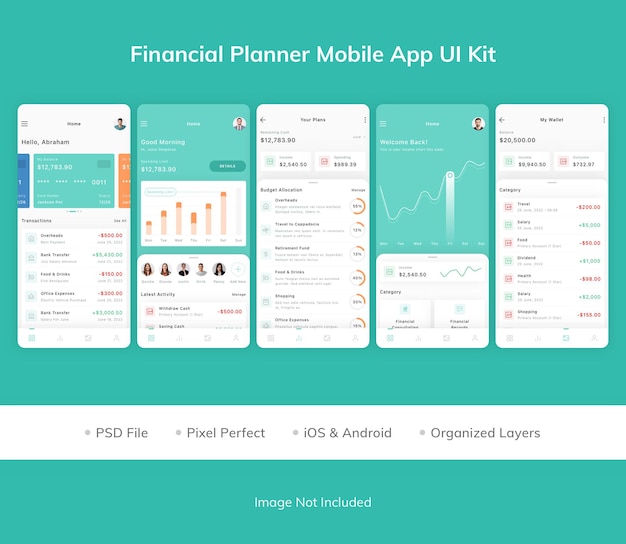PSD kit de iu do aplicativo móvel do financial planner
