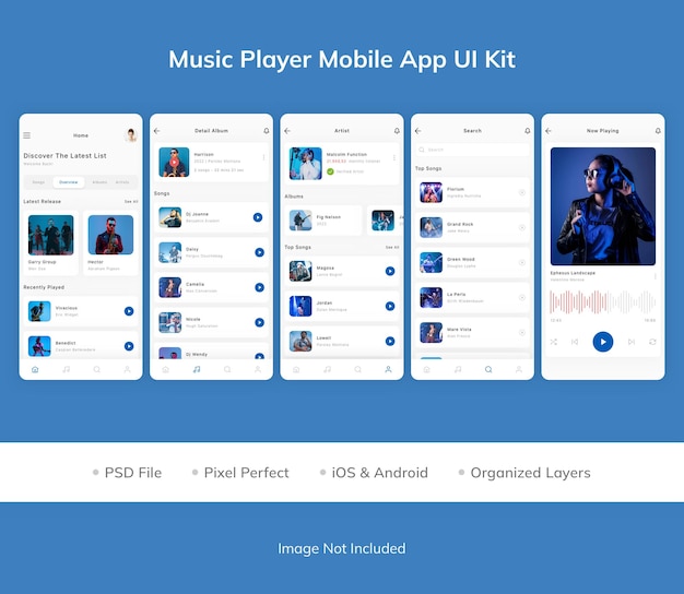 Kit de iu do aplicativo móvel do music player