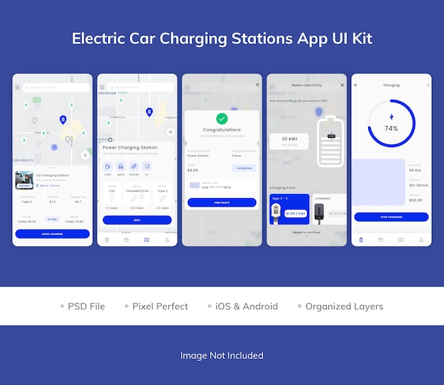 Kit de iu do aplicativo para estações de carregamento de carros elétricos