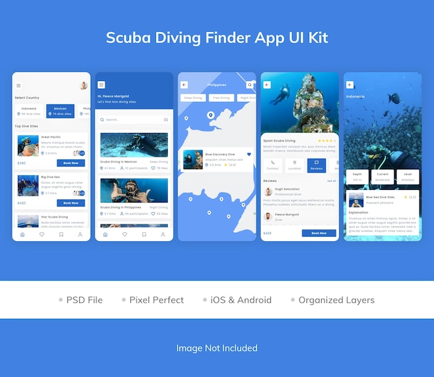 Kit de iu do aplicativo scuba diving finder