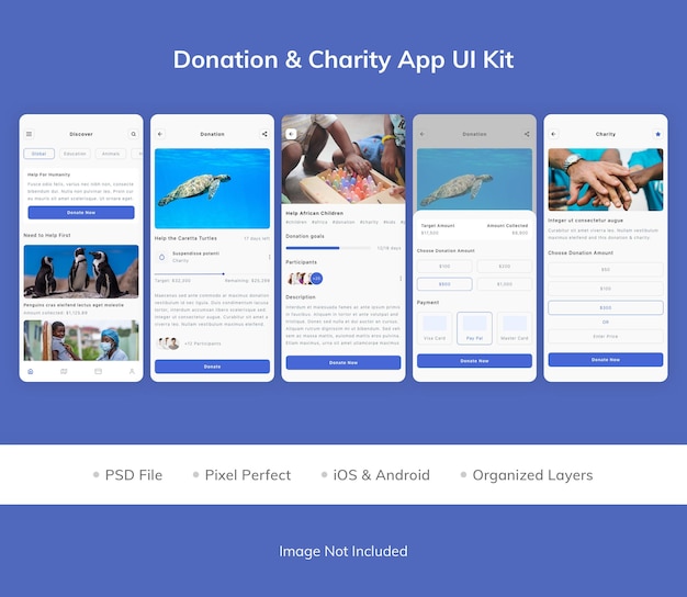 Kit de IU do app para caridade e doação