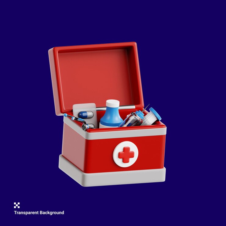 PSD kit de primeiros socorros abrangente supplies ilustração de ícones 3d