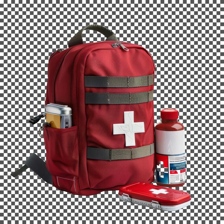 PSD kit de primeiros socorros para caminhadas de inverno isolado em fundo transparente