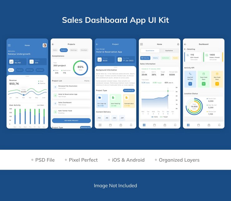 PSD kit dell'interfaccia utente dell'app dashboard di vendita