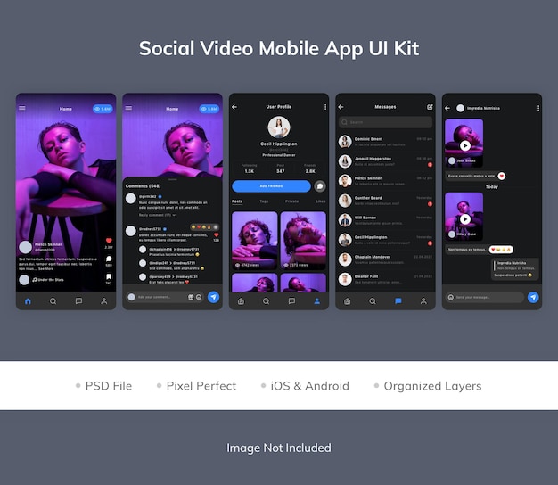 Kit dell'interfaccia utente dell'app mobile video sociale