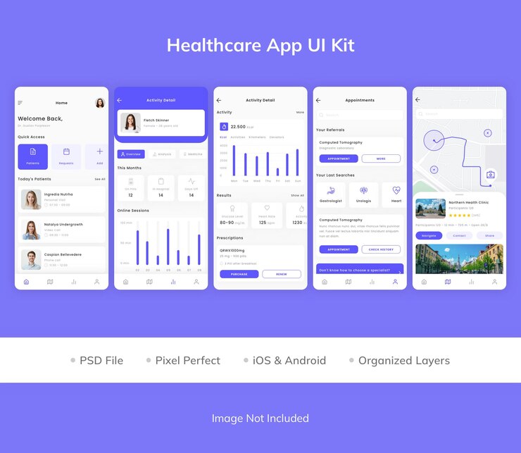 PSD kit interfaccia utente dell'app healthcare