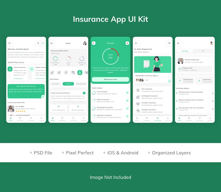 PSD kit interfaccia utente per app assicurative