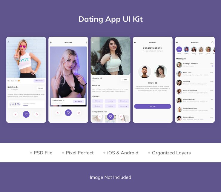 PSD kit interfaccia utente per app di incontri