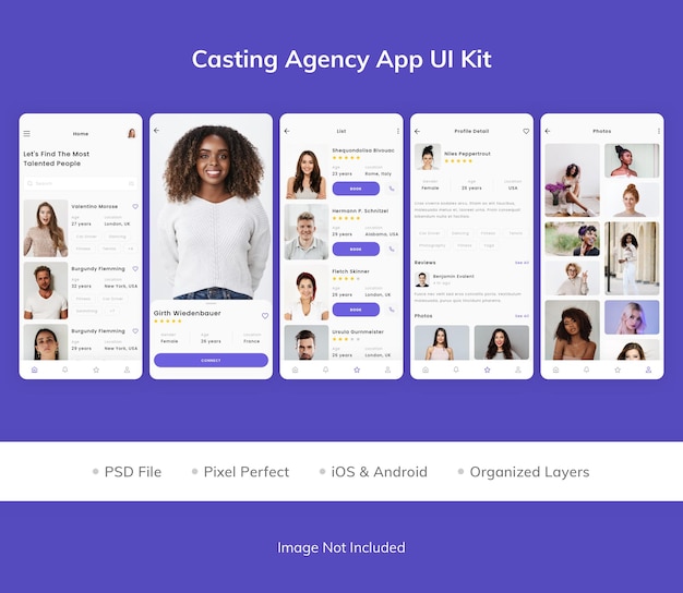 PSD kit d'interface utilisateur de l'application de l'agence de casting