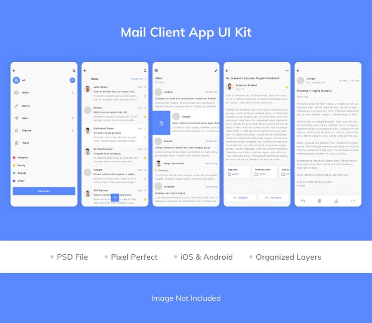 PSD kit d'interface utilisateur de l'application client de messagerie