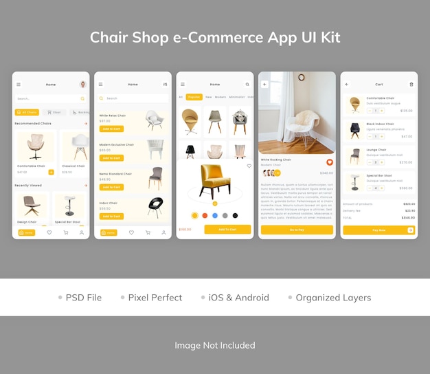 PSD kit d'interface utilisateur de l'application de commerce électronique chair shop