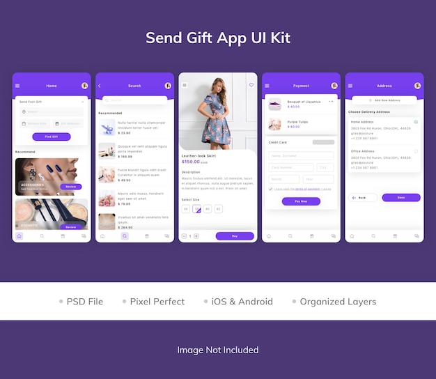 PSD kit d'interface utilisateur d'application d'envoi de cadeau