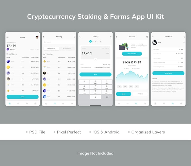 Kit d'interface utilisateur d'application de fermes d'amplis de jalonnement de crypto-monnaie