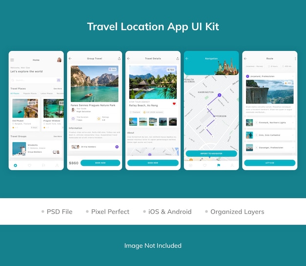 Kit d'interface utilisateur de l'application de localisation de voyage