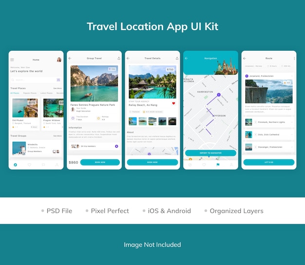 PSD kit d'interface utilisateur de l'application de localisation de voyage