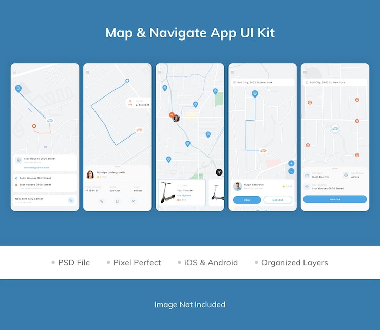PSD kit d'interface utilisateur de l'application map navigate