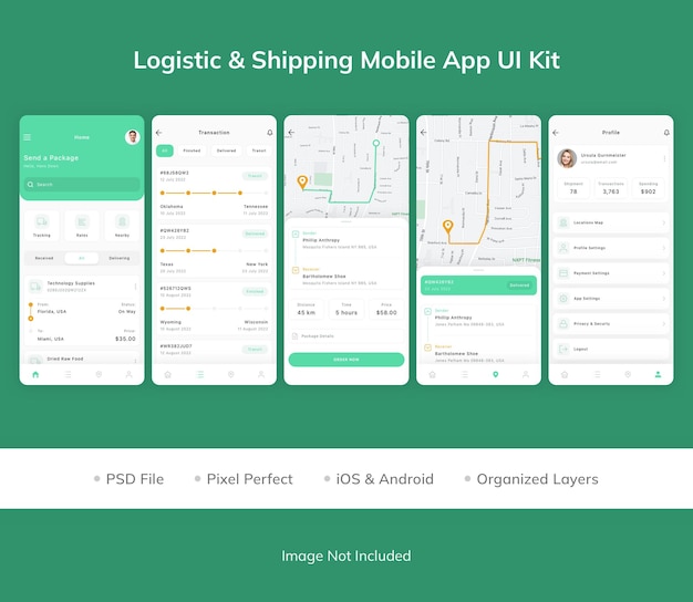 PSD kit d'interface utilisateur d'application mobile de logistique et d'expédition