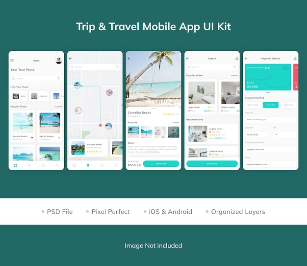 Kit d'interface utilisateur de l'application mobile Trip and Travel