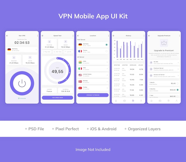 PSD kit d'interface utilisateur d'application mobile vpn