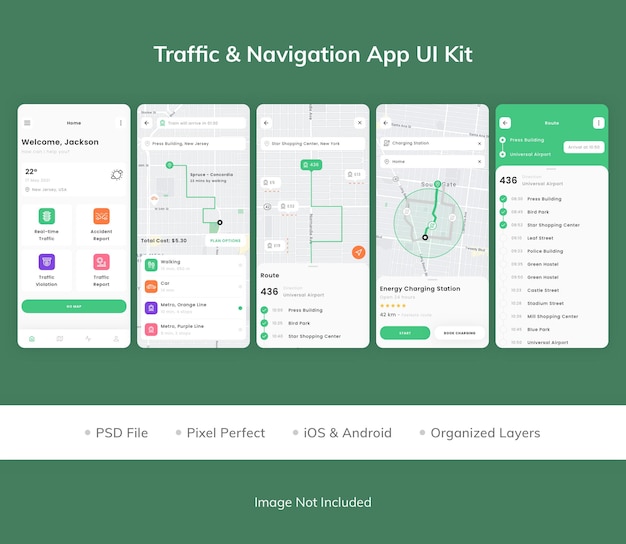 PSD kit d'interface utilisateur de l'application de navigation pour amplificateur de trafic