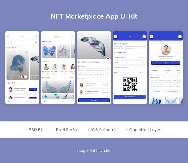 PSD kit d'interface utilisateur de l'application nft marketplace