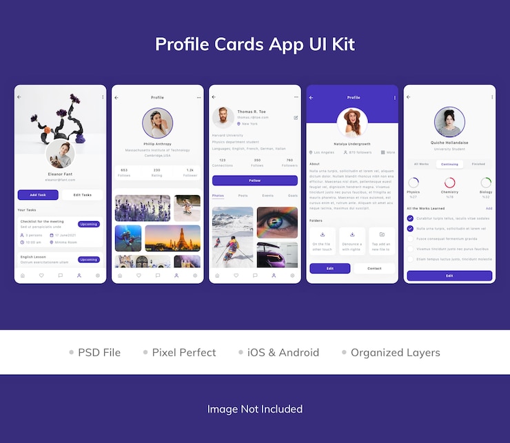 PSD kit d'interface utilisateur de l'application profile cards