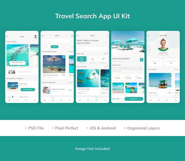 Kit d'interface utilisateur de l'application de recherche de voyage