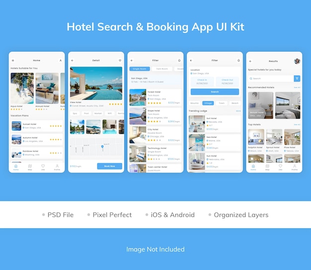 Kit d'interface utilisateur de l'application de réservation de recherche d'hôtels