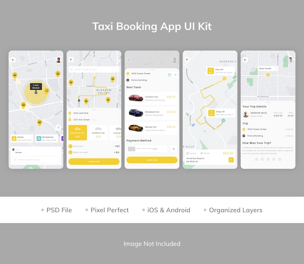 PSD kit d'interface utilisateur de l'application de réservation de taxi