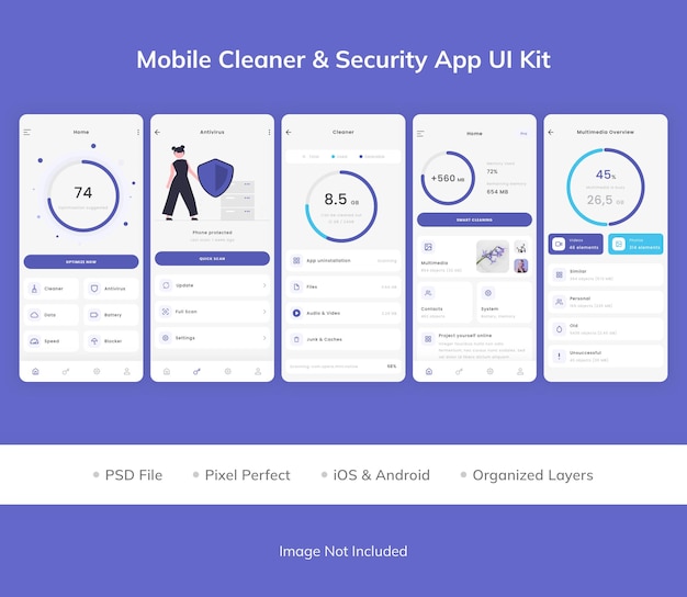 PSD kit d'interface utilisateur de l'application de sécurité mobile cleaner amp