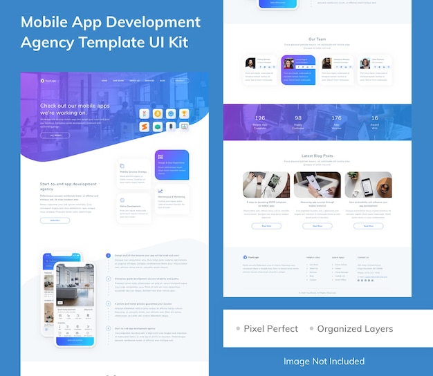 PSD kit d'interface utilisateur de modèle d'agence de développement d'applications mobiles