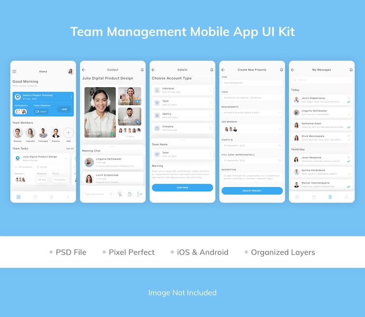 PSD kit d'interface utilisateur pour application mobile de gestion d'équipe