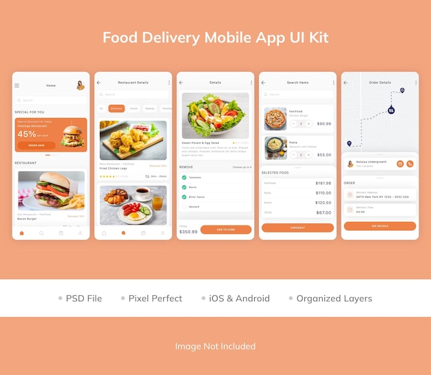 PSD kit d'interface utilisateur pour application mobile de livraison de nourriture