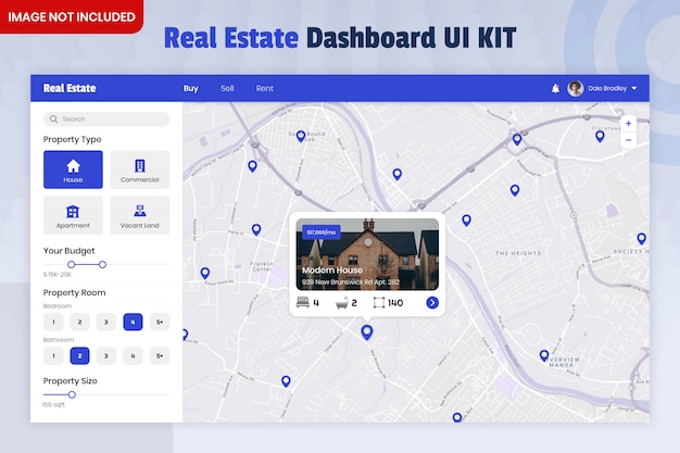PSD kit d'interface utilisateur de tableau de bord de recherche immobilière
